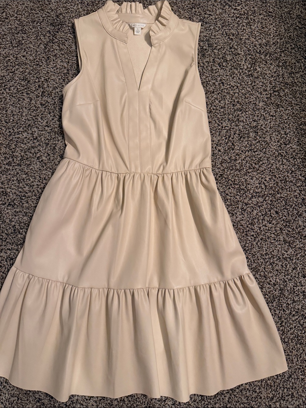 Cato Cream Leather-feel Sleeveless Ruffle-Neck Tiered Mini Dress